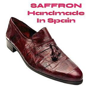 Vintage Saffron Burgundy Eel Skin Tassel Loafers Men’s Size 10M Dress Shoes